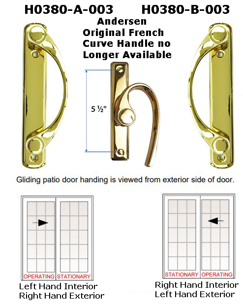 H0380-A03 - Patio Glass Door Handles (Mortise Type), Andersen         